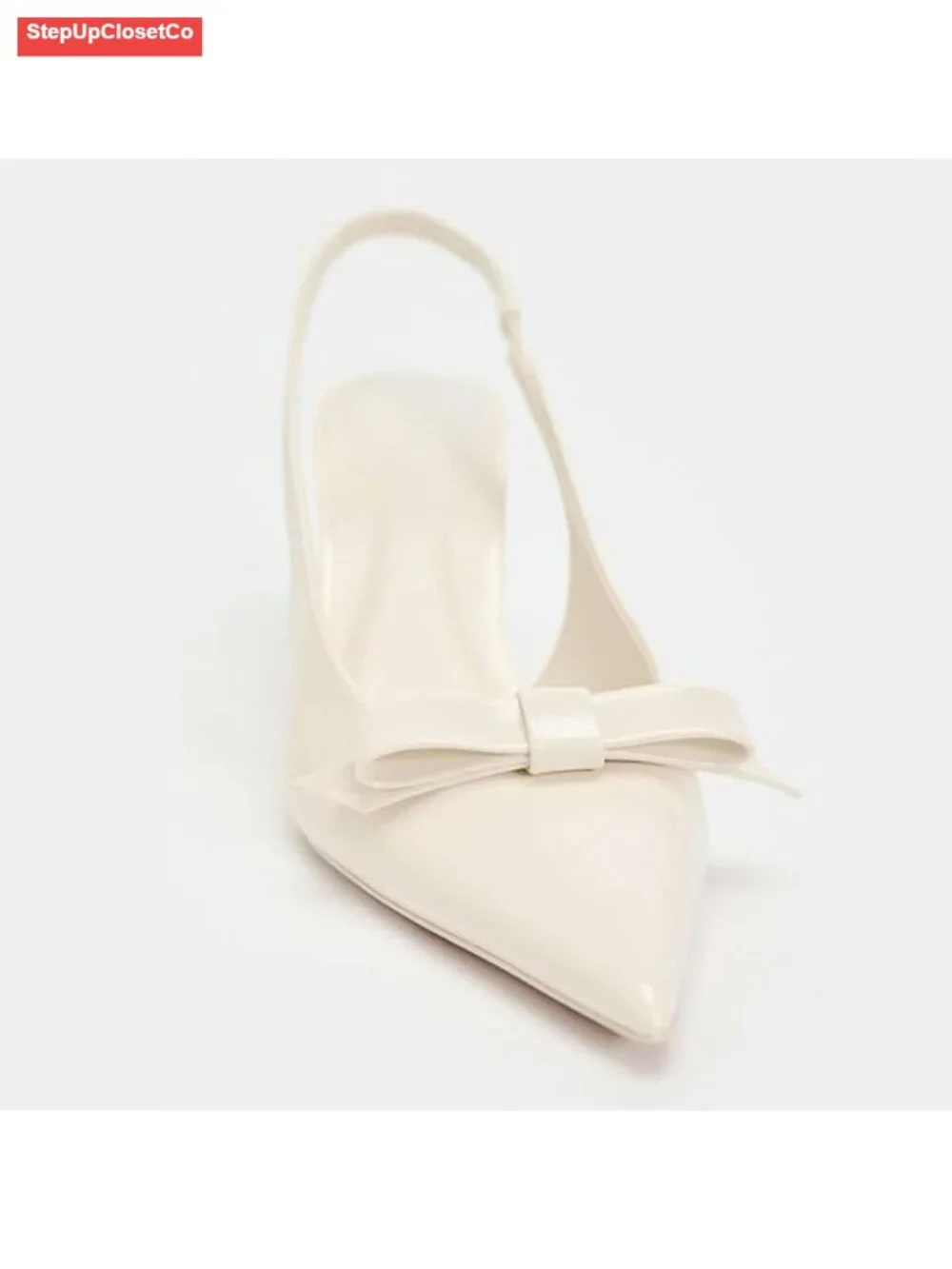 Patent Bow Slingback Kitten Heels Pointed Toe Dress Pumps
